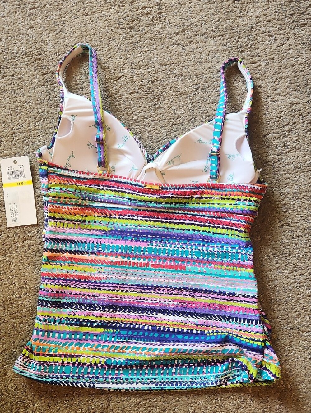 Anne Cole Multicolor Striped Bikini Top with Purple Trim - Picture 7 of 11